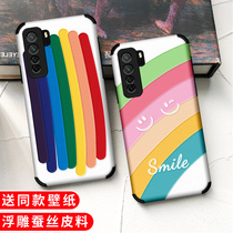 Suitable for Huawei nova7 mobile phone shell Womens anti-fall Nova7pro Silk Thread Relief novo6 Protective Sleeve 5G Version Full Package Lens 4g Rainbow nove7se shell mesh red