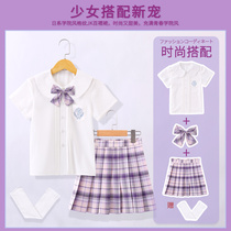 Girl jk uniform summer suit skirt short sleeve shirt middle school children Primary School students summer skirt childrens clothing girls