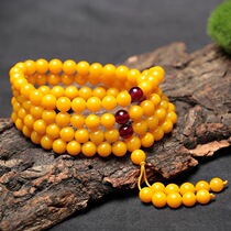 Natural beeswax handstring pendant male and female raw ore 108 blood oil chicken yellow raw stone Amber bracelet Buddha beads