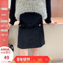 Sold out without tonic pregnant women corduroy skirt autumn and winter 2020 new skirt A- shaped belly bag skirt striped