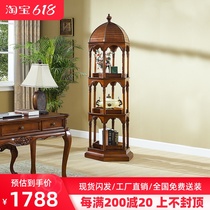 American solid wood floor shelve shelf creative show rack storage rack European-style solid wood bookcase bookcase multilayer antique shelf