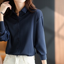 Real Silk Temperament Shirt Woman Spring Autumn Long Sleeves Slim Fit Casual Shirt Professional Blouse Design Sense Little crowdsourced blue