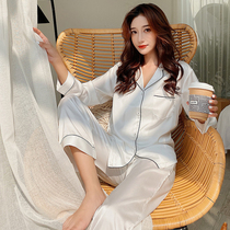Silky pajamas womens spring and autumn ice silk long sleeve two-piece silk thin satin autumn winter Ladies Home suit