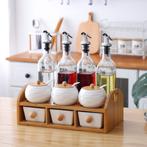 Kitchen Ceramic Seasonings Jars Sugar Salt MSG Tank Home Conditioning Rack Combined Large Capacity Oil Bottle Pot Suit