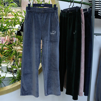 Creative Lai new female thick belly velvet trousers elastic high waist solid color comfortable outside wear wide leg pants 9972