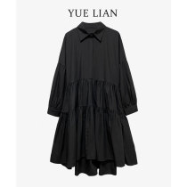 (Hong Kong designer brand) Large size womens early autumn new dress long sleeve puffy fat mm small black dress