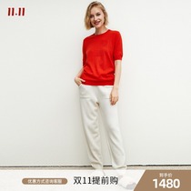 QIQI fur high waist casual pants womens trousers white wool knitted cashmere thickened front short back long small foot pants