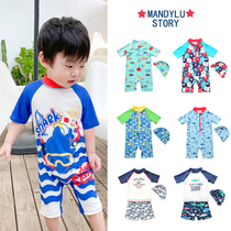 Childrens swimsuit Boys sunscreen professional long-sleeved childrens 2020 new Korean cute split one-piece swimsuit