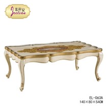 Julian French style European hand-carved old white gold foil hand-painted golden flower Villa solid wood coffee table