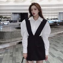 100 Lap Loose Shirt Braces Skirt slim fit waist gentle Wind suit Fashion 2022 New autumn clothing Two sets of women