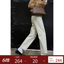 Beautiful emperor white full cotton plus suede high waist jeans female winter new 100 hitch slim straight drum pants