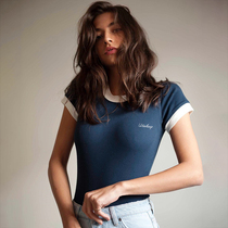  H home European and American embroidered letter short-sleeved T-shirt womens slim one-piece top ins super fire student all-match bottoming shirt
