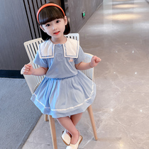 Girls Summer Costume Institute Wind Suit Children Dress 2022 New Ocean Gas Trendy Little Girl Baby Short Dress Two Sets