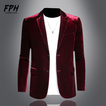 European Station Pure Color Single Western Spring Autumn New Golden Velvet Casual West Suit Man Trend Blouse French Street Trend Yuppie Handsome