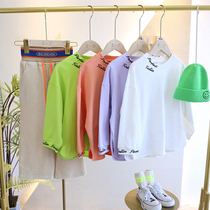 Brand childrens clothing 2019 autumn new girl Korean goods giant Joker candy color with good quality letter long sleeve base shirt