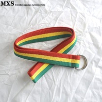 Jamaican Reggae Hip Hop Street Dance Red Yellow Green Outdoor Sports Canvas Belt for men and women with double ring buckle leather strap