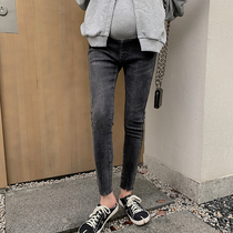 (Broken Yard clear cabin) Elastic pregnant woman Jeans Spring Autumn Small Black Pants Summer Pregnant Woman Pencil Pants 90% Expats