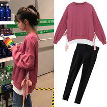 Pregnant woman Spring clothes suit Fashion style net infrared out blouse sweatshirt small sub-ocean gas spring and autumn with big code two sets