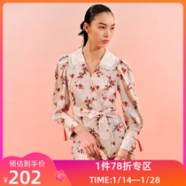 (Qi Baishi IP joint model) LILY spring new womens floral lotus leaf collar puff sleeve dress