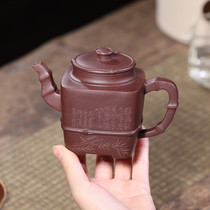 Lixing Purple Sand Pot (Bamboo Tripod Pot) Zhengzong Entirely Handmade Carved Yixing Original Mine Purple Sand Tea Set Group