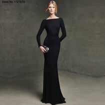 2016 New bride toast Korean shoulder long sleeve slim slim black long backless evening dress