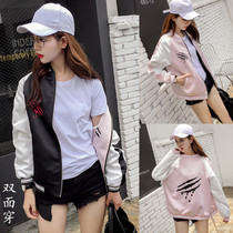 Hong Kong fashion brand autumn wear satin bf Hong Kong wind scratch print loose baseball jacket female Korean version