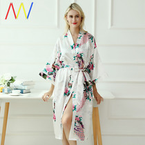 Silk pajamas women long home wear robes thin bathrobe dress