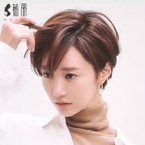 Wig womens short hair age reduction round face face repair handsome neutral foreign style fashion real hair lace full headgear