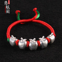 Taishan Cihang Pavilion Silver Apple Bracelet Foot Silver Ping An Fruit Year Red Rope Bracelet Hand Rope