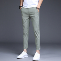 Tide Cards 2021 Spring Summer Thin Style Casual Pants Mens Body Small Feet Ice Silk 90% Pants Korean Version Trend Mens Pants