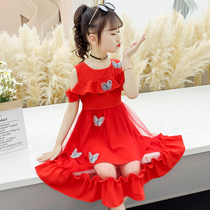 Girl Dress Dress Summer Dress 2021 New Children Foreign Air Korean Version Online Red Dress Little Girl Summer Princess Red