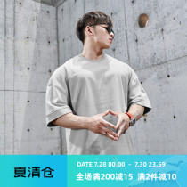 GYMDOG homemade tide brand neckline letter embroidery sports short-sleeved T-shirt mens large size loose half sleeve fitness clothes