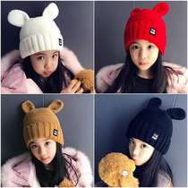  Korean version of autumn and winter childrens wool hats cute and warm plus velvet pullover knitted hats for men and women middle and large children and girls tide