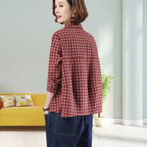 Early autumn coat womens new loose size womens fashion mother autumn dress thin belly plaid shirt