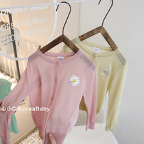 Korean childrens clothing daisy embroidered knitwear 2021 spring new thin sunscreen micro-transparent cardigan womens baby jacket