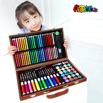 120-piece wooden box painting tool set Childrens painting gift box School supplies Primary school watercolor stroke pen