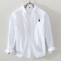 Day Series Fresh Embroidery Oxford Spun Long Sleeve Shirt Men Summer Thin style casual white blouses loose pure cotton lining