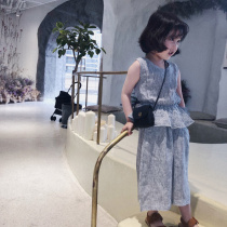 City of beauty girl baby hemp striped suit 2019 summer new girl dress foreign style wide leg pants