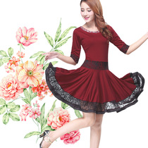 2020 new square dance costume suit dress dance costume female middle-aged spring golden velvet long sleeve