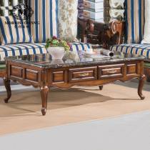 American country all solid wood marble tea table European living room coffee table large plate villa rectangular retro tea table