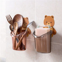 Toilet wall-mounted bear rack-free storage tube toothbrush toothware storage Cup creative drain rack