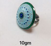 Exotic Turkmen Afghanistan India 925 Silver Enamel Mina Ring