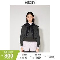 MECITY ladies 2022 fall new PU splicing with cap cut short sleeve head V collar womens clothing 513936