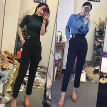 2021 autumn new red lip pants womens high waist thin professional pants small feet suit pants nine-point trousers formal pants