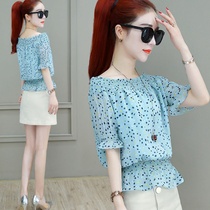 Short sleeve chiffon shirt female 2020 Summer new Korean version of waist Super fairy foreign style shoulder short coat small