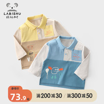 Rabbi Tree Scout Long sleeves T-shirt Boy hit colour printed POLO shirt 2022 Spring new Compassionate Baby Blouse