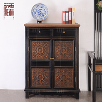 New Chinese Shoe Cabinet Hyun Guan Cabinet Vintage Furniture Solid Wood Black Dining Side Decoration Cabinet Living Room Making Old Retro Containing Cabinet
