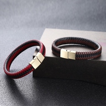 British retro leather men's bracelet Artisanal Weaving Leather bracelet Simplified couple alloy cowhide bracelet tide