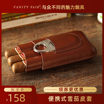 VANITYFAIR CIGAR CASE PORTABLE MOISTURIZING CASE REAL COWSKIN THREE-PACK CIGAR CUTTER SET