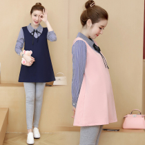 Pregnant women autumn dress fashion set out 2021 New Age reduction belly spring and autumn shirt tide mother